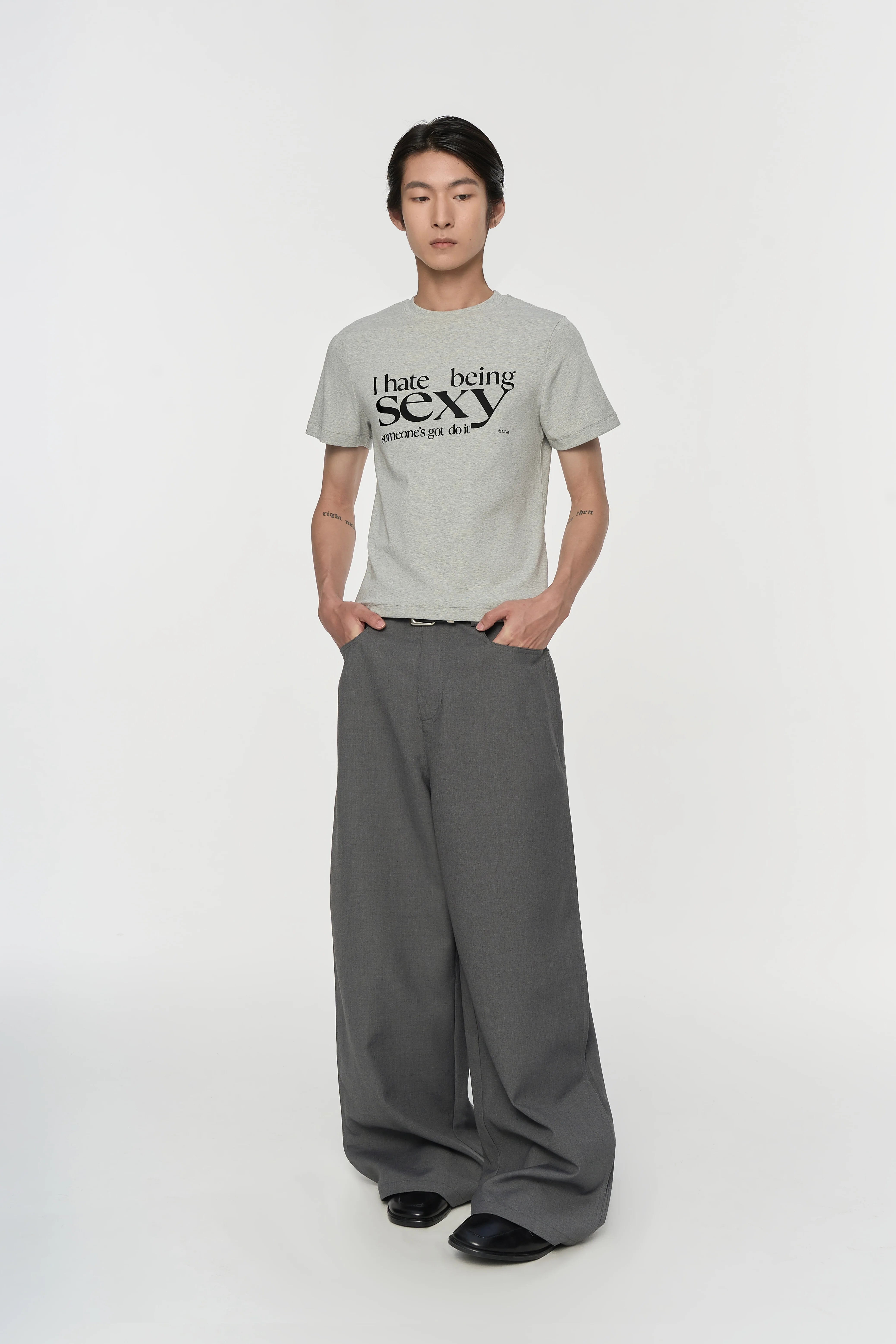 Black Gray Wide Leg Dress Pants