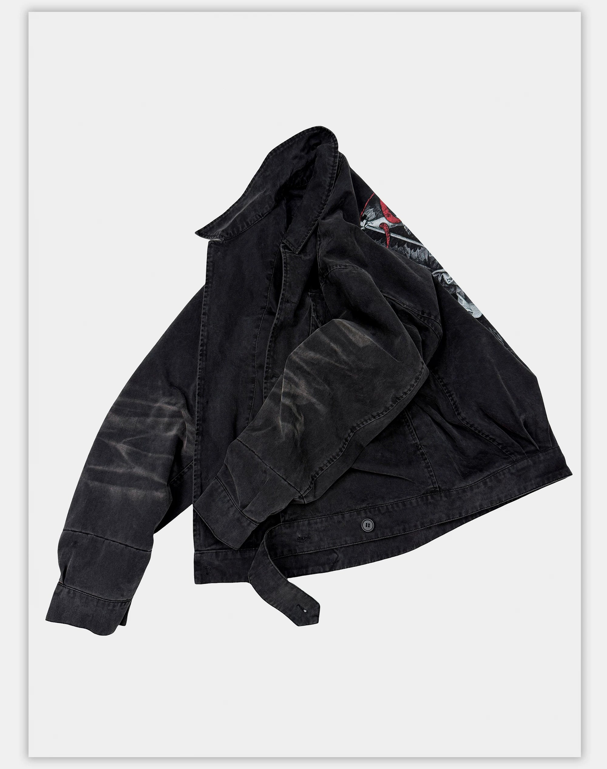 Cropped Boxy Black Vintage Printed Jacket