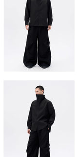 Black Oversized Stand Collar Shirt Jacket