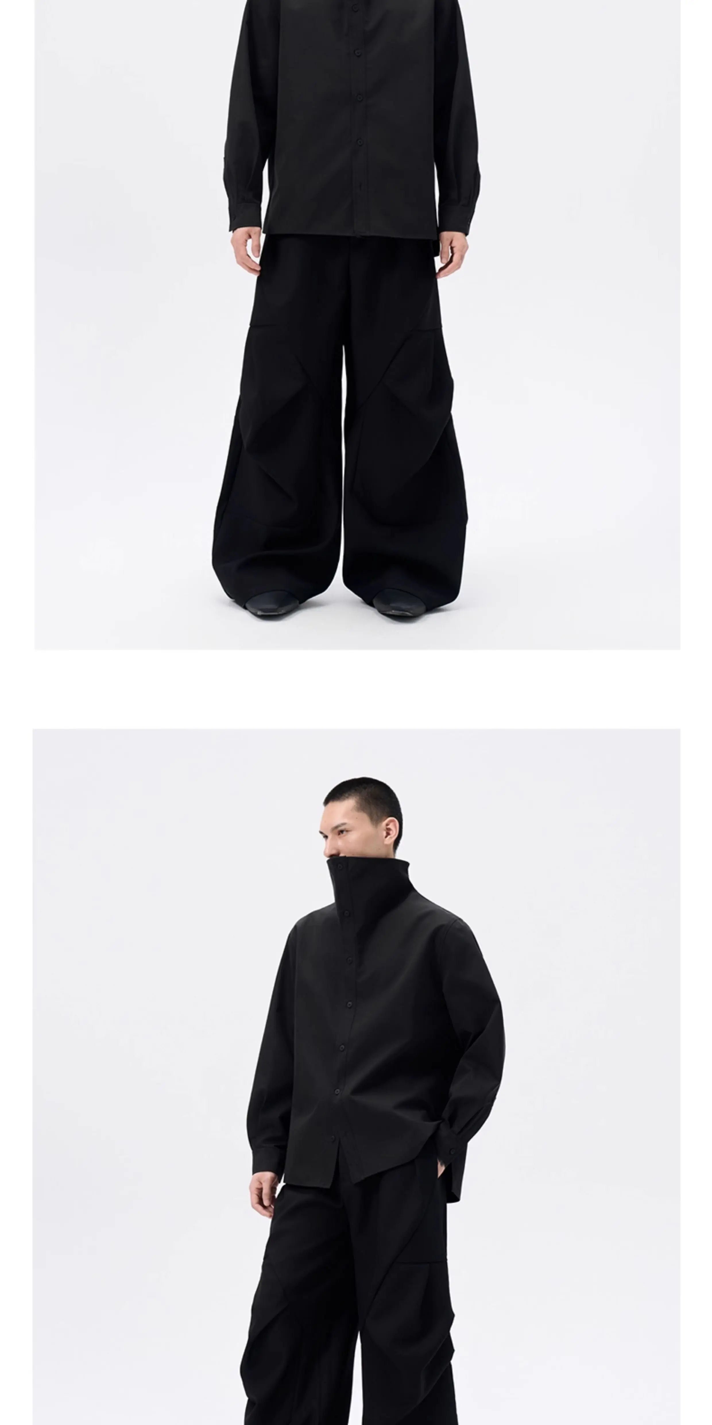 Black Oversized Stand Collar Shirt Jacket
