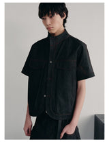 Stand Collar Denim Shirts With Pockets