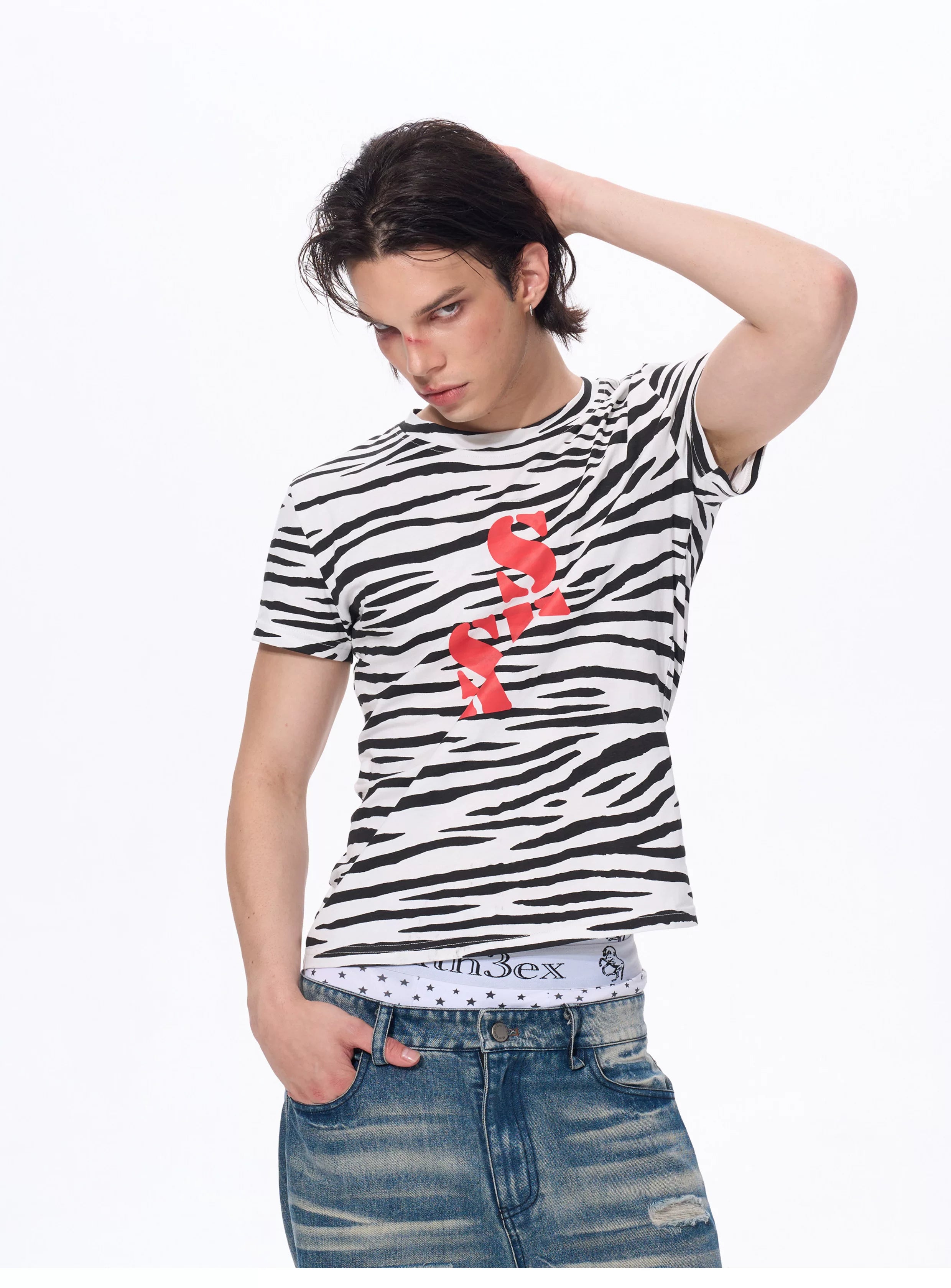 Zebra Print Letter Graphic Crew Neck Tee