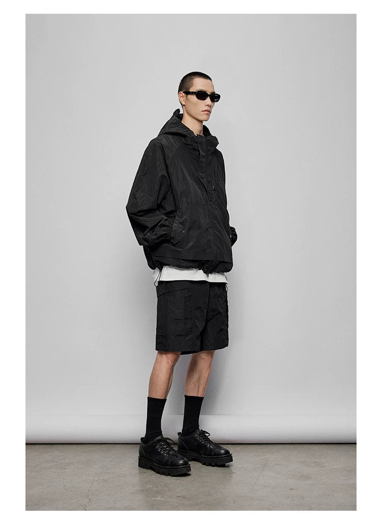 Pleated Metal Nylon Tech Cargo Shorts
