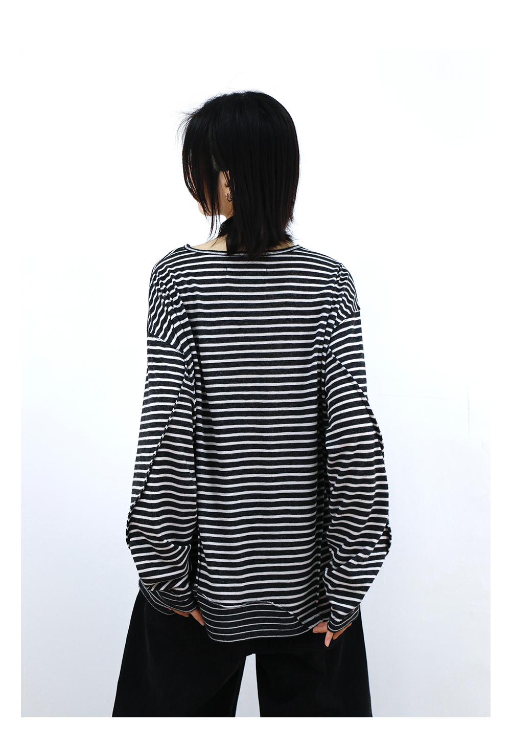 Striped Cutout Neck Long Sleeve Tee