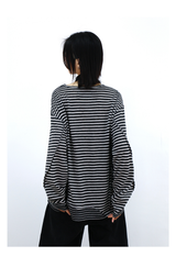 Striped Cutout Neck Long Sleeve Tee