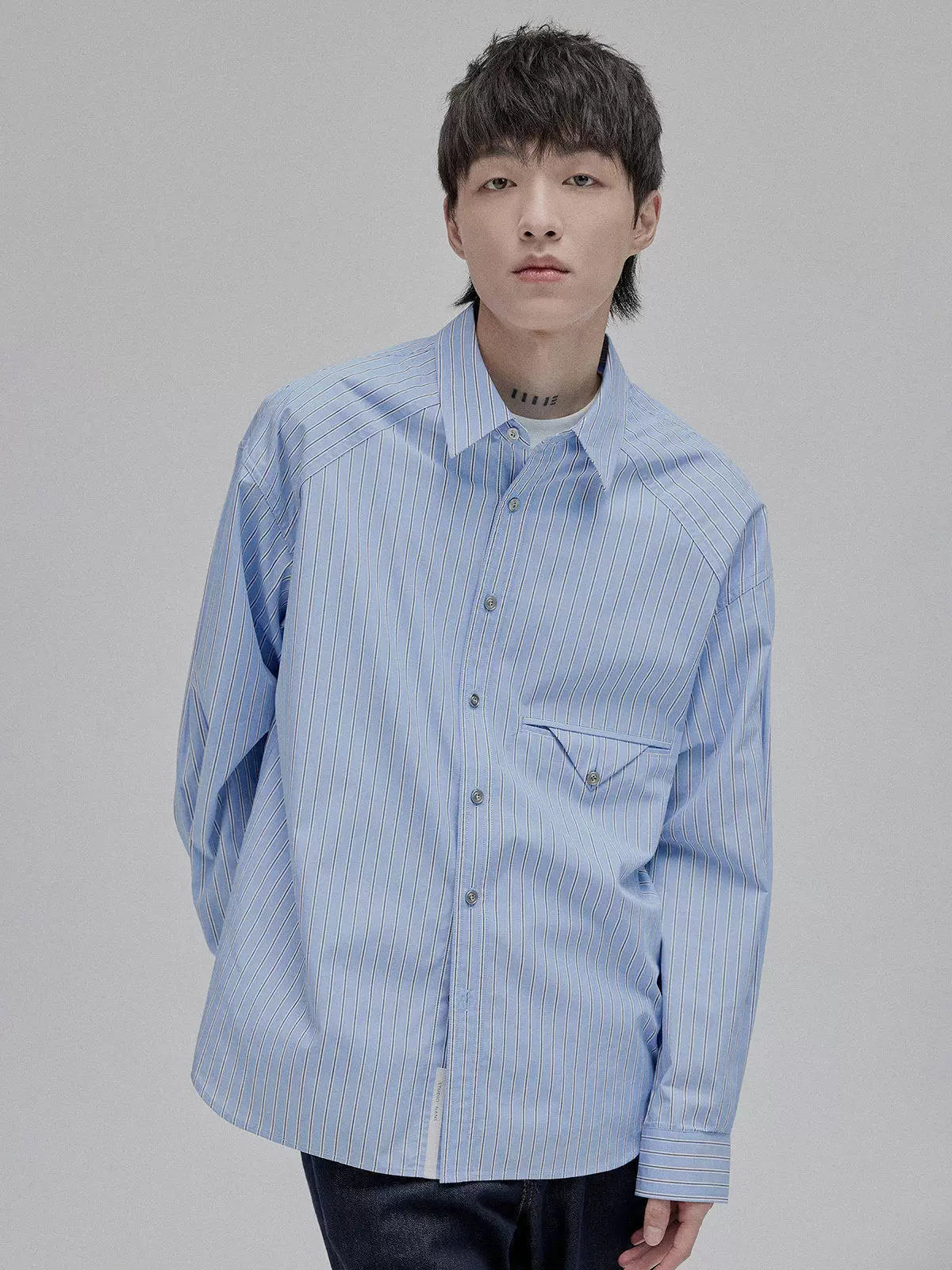 Blue White Striped Pocket Shirt