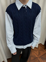 Wool Contrast Fake Two-piece Polo Sweater