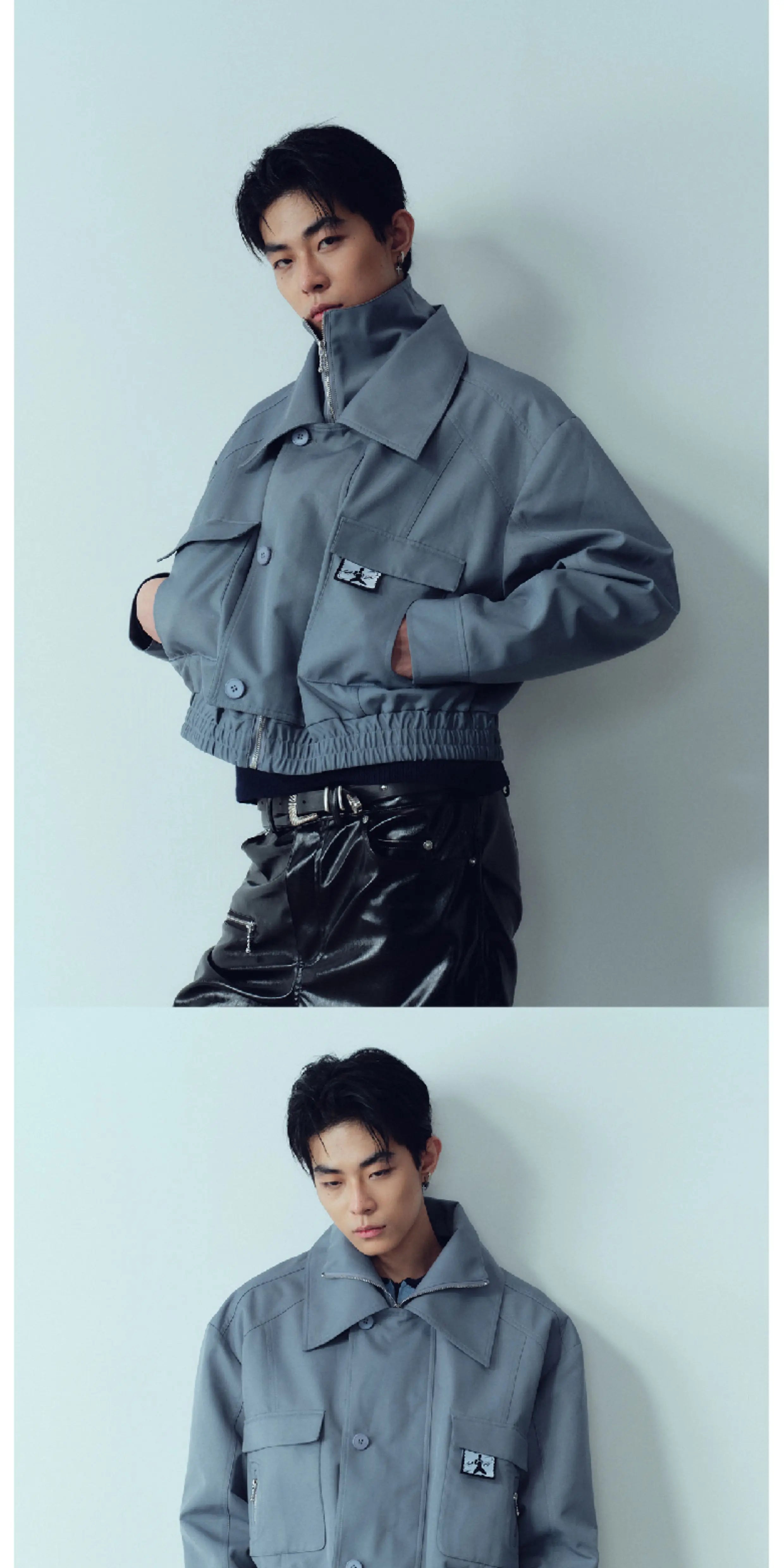 Waterproof Short Grey-blue Vintage Cargo Jacket