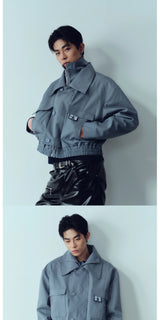Waterproof Short Grey-blue Vintage Cargo Jacket