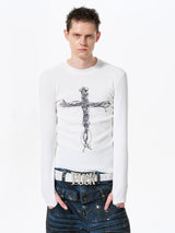 Men's Cross Print Long Sleeve T-Shirt