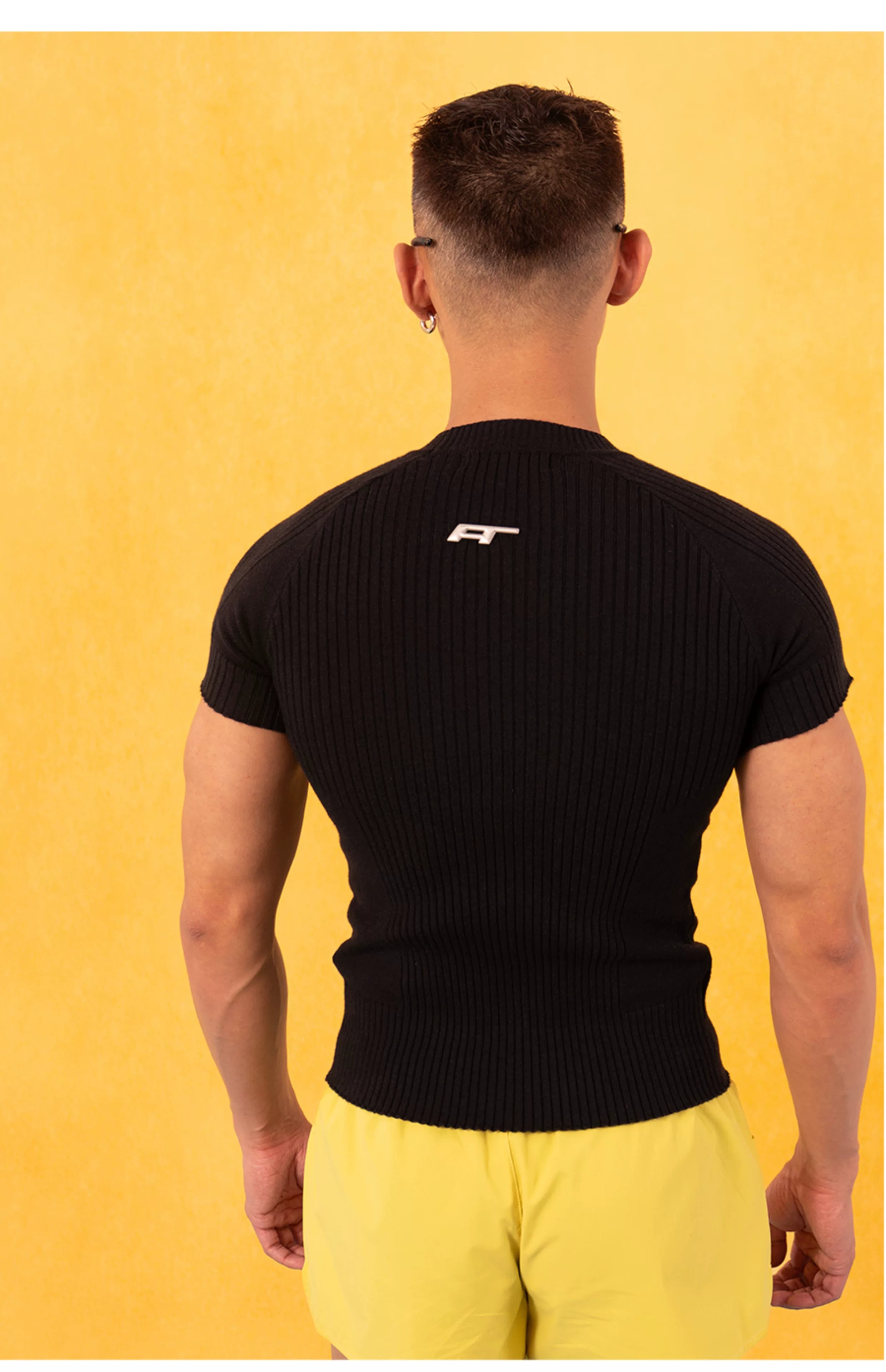 Men's Black Striped Knit Raglan Tee