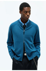 Merino Wool Cashmere Zip Crew Cardigan