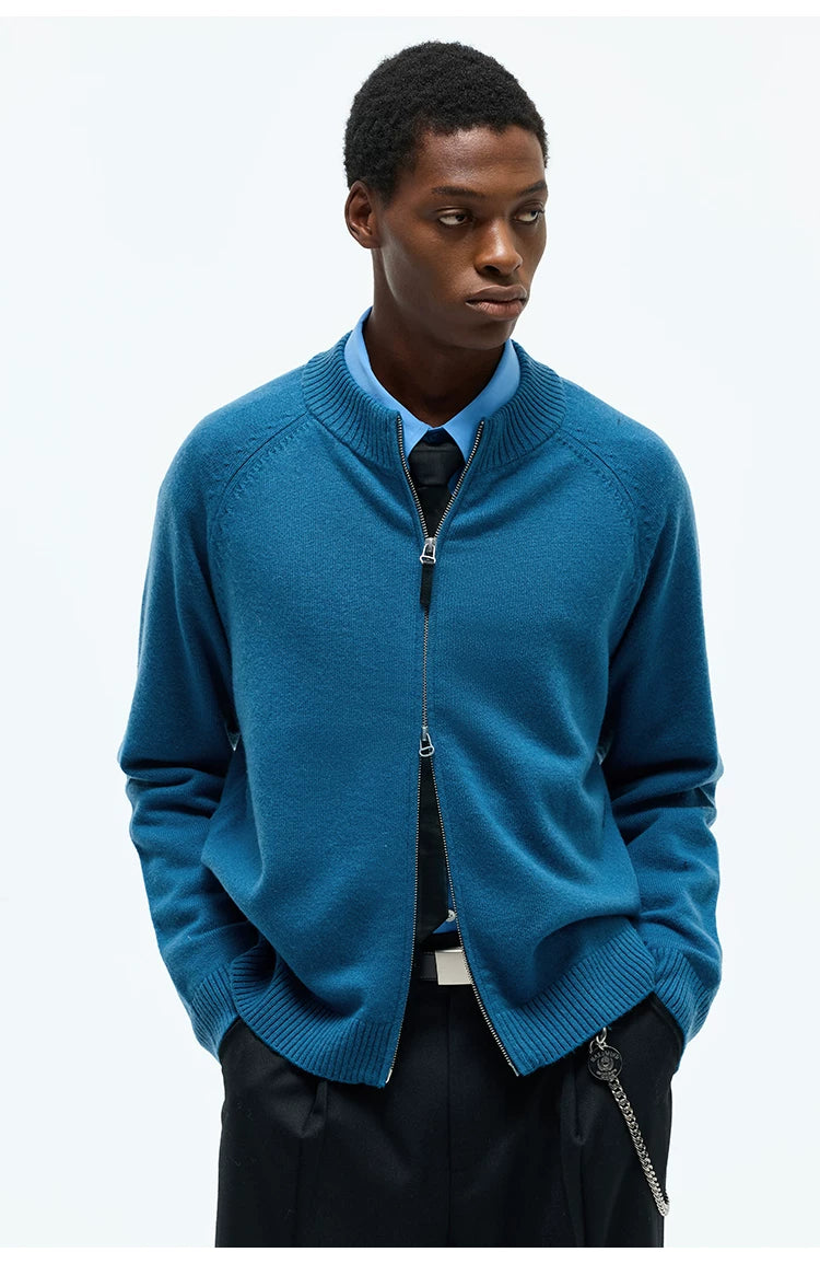 Merino Wool Cashmere Zip Crew Cardigan