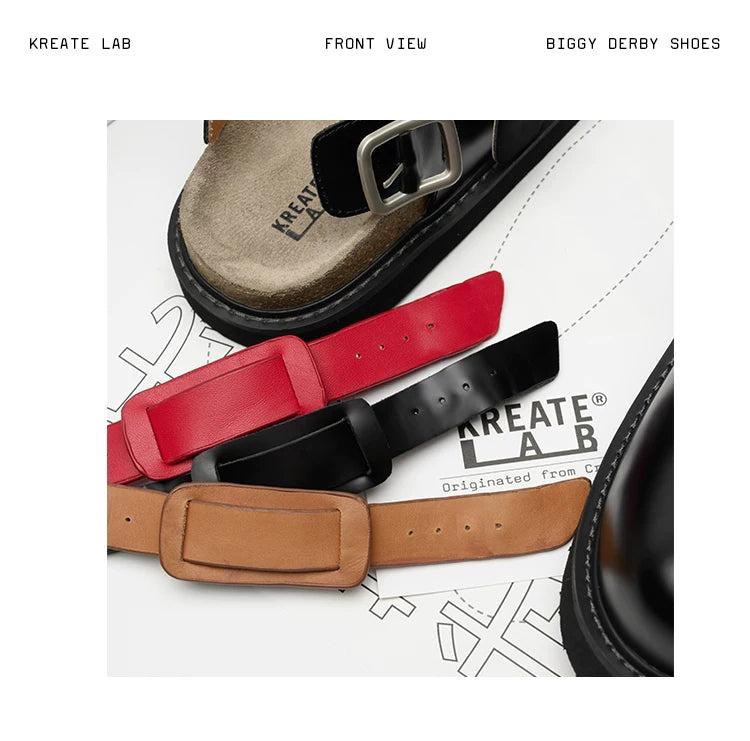 Adjustable Platform Cork Leather Mules