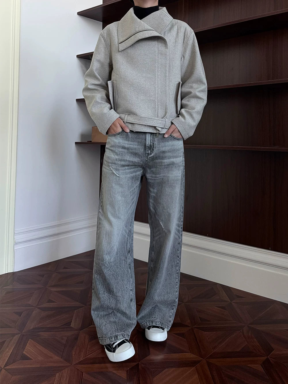 Washed Blue Gray Straight Leg Jeans