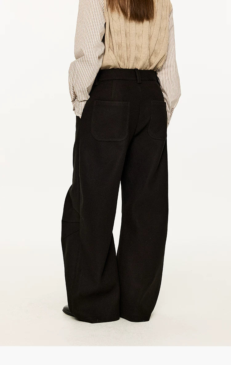 Men's Embroidered Curved Pleated Woolen Pants