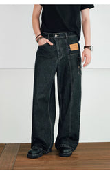 Men's Color-block Loose Raw Denim Jeans