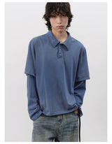 Faded Washed Two-Piece Long Sleeve Polo