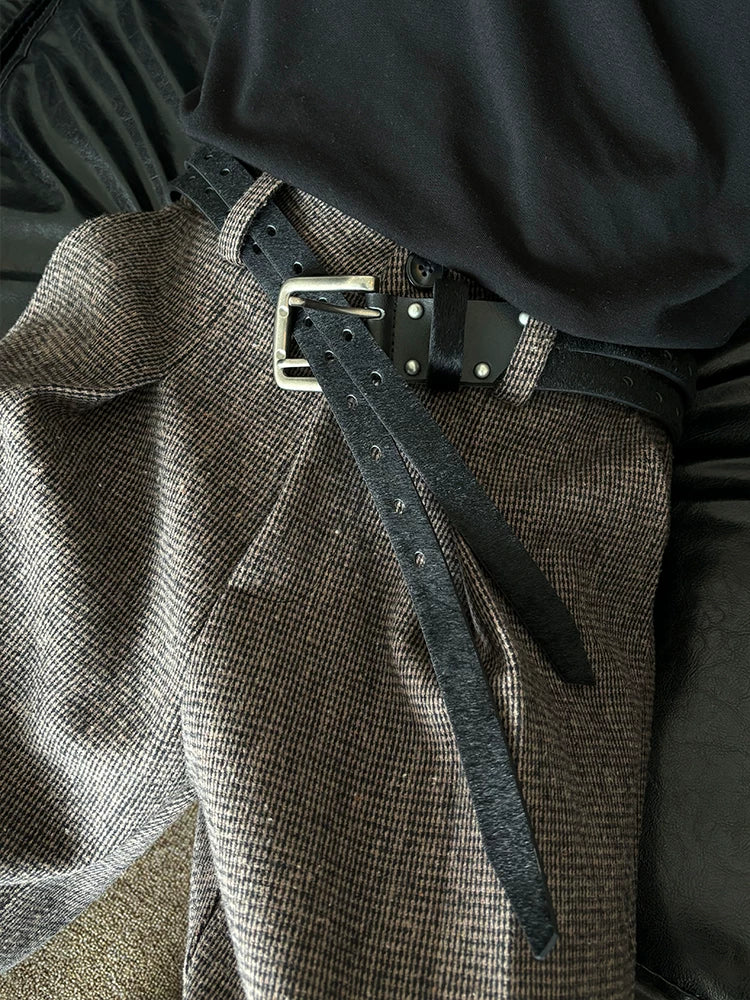 Horsehair Double-breasted Asymmetric Top-grain Leather Belt