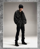 Black Loose Patchwork Zip Hoodie