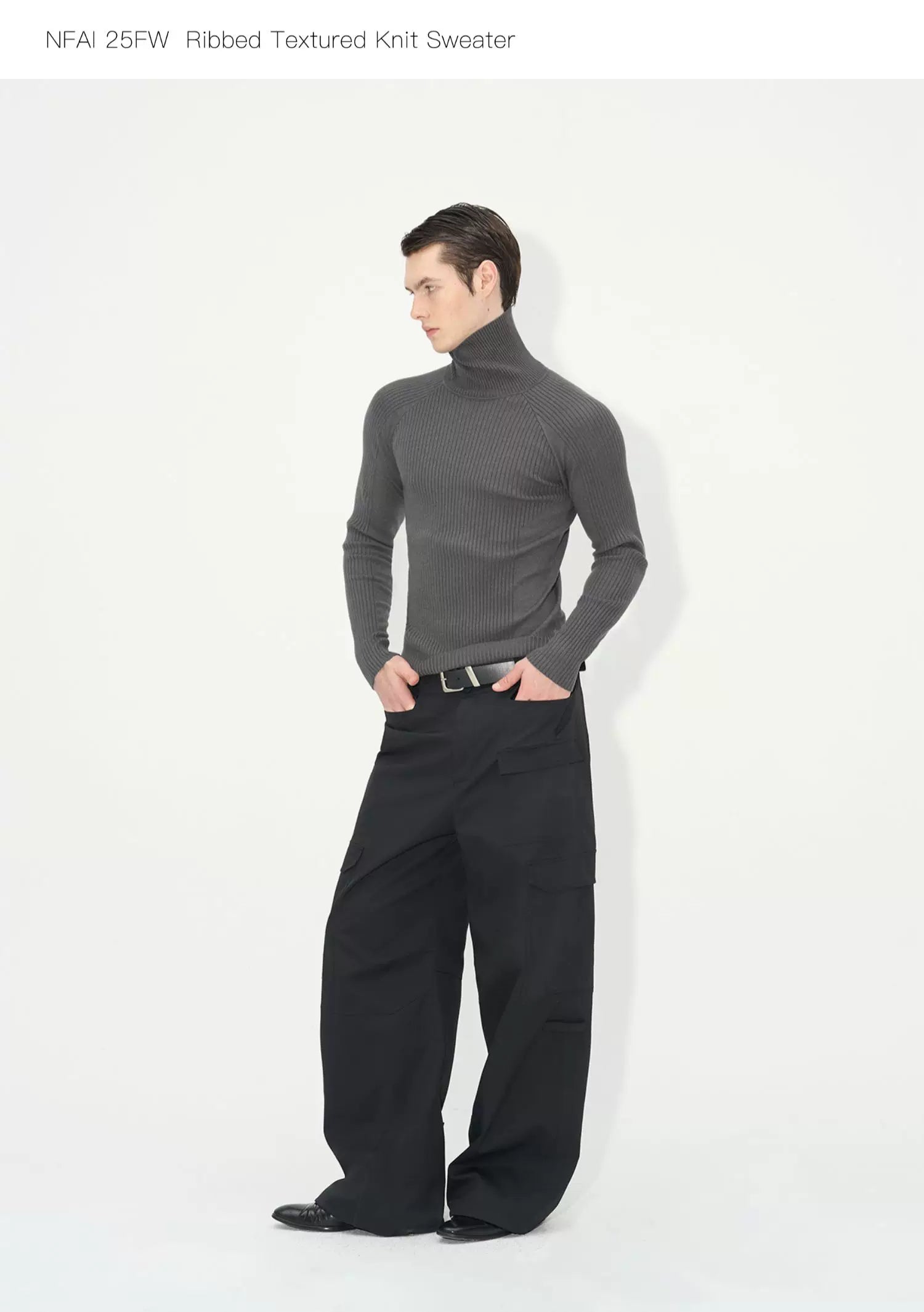 Long Sleeve Turtleneck Ribbed Knit Top