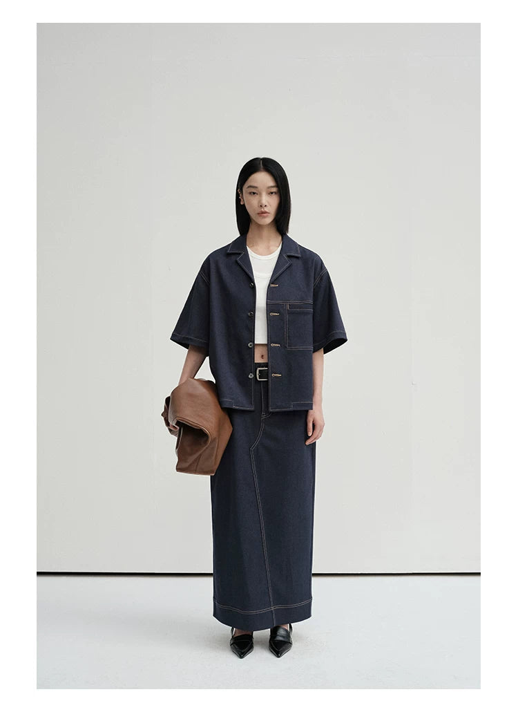 Cropped Contrast Cuban Collar Shirt Jacket