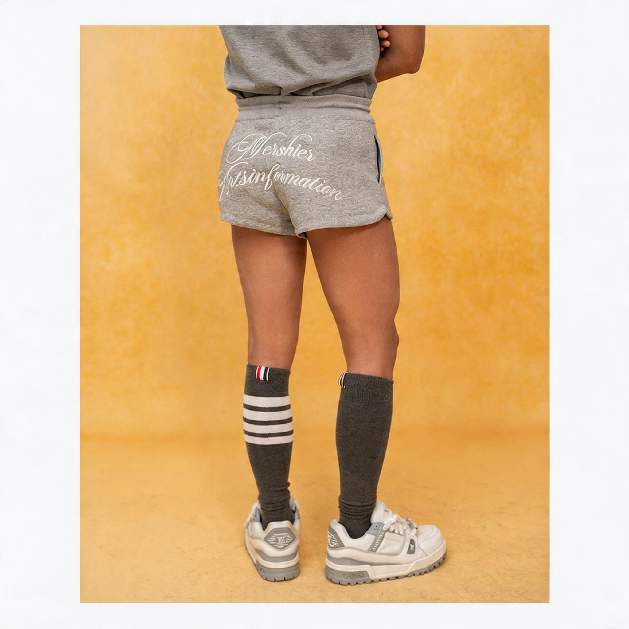 Camouflage Gray Embroidered Elastic Waist Shorts