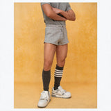 Camouflage Gray Embroidered Elastic Waist Shorts