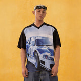 Men's Blue Black Racing Print Tee