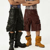 Men's Black Red PU Cargo Shorts