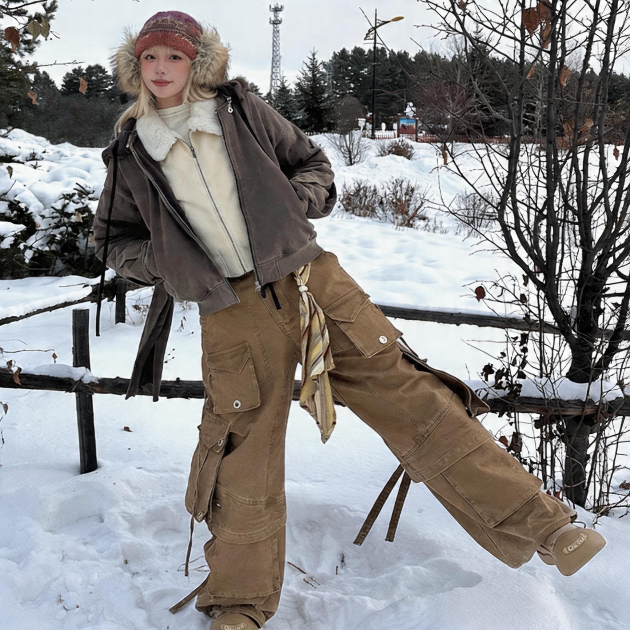 Removable Multi-pocket Ribbon Distressed Cargo Pants