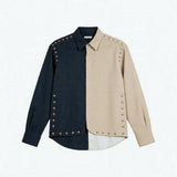 Two-Tone Deconstructed Studded Hem Shirt