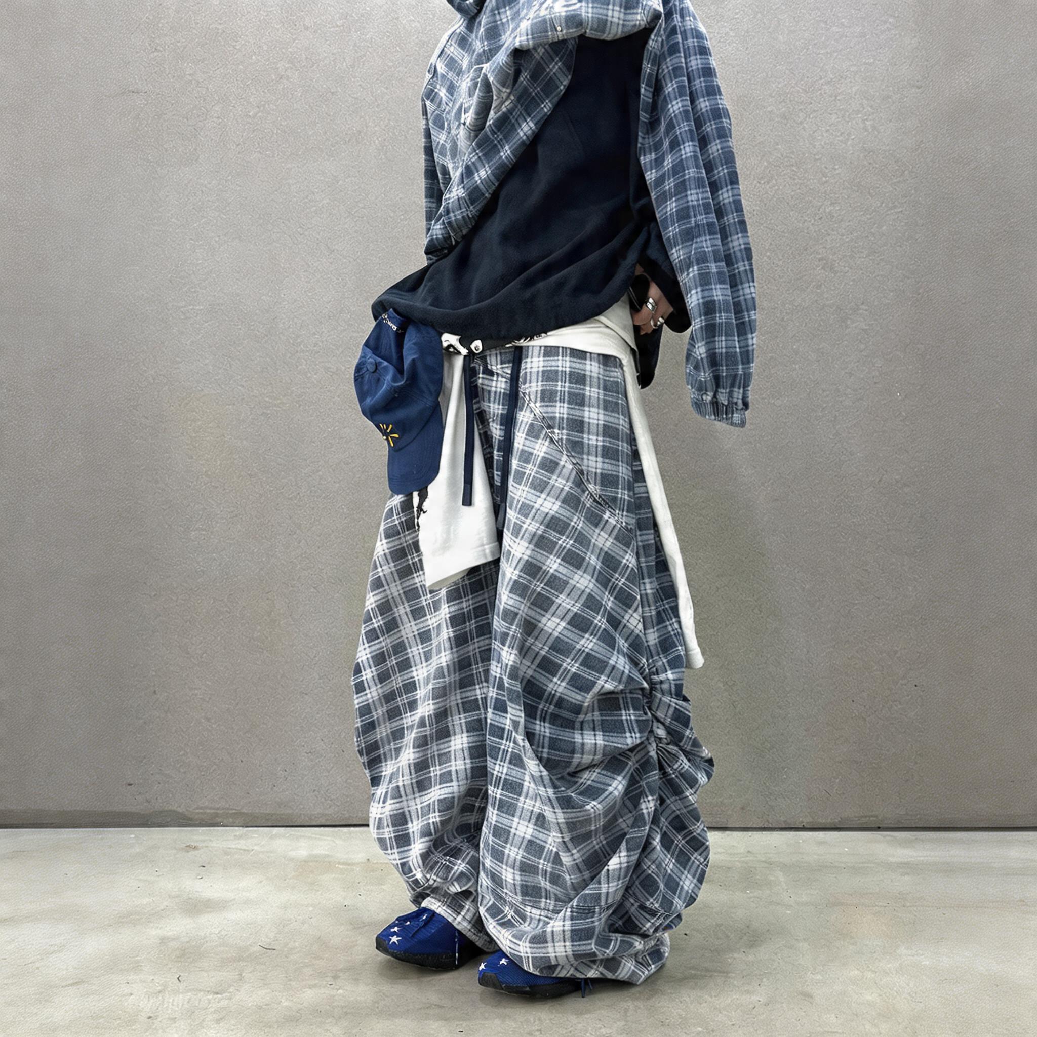 Loose Gradient Washed Plaid Print Jeans