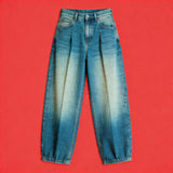 Loose Gradient Washed Plaid Print Jeans