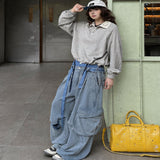 Double Waist Splatter Distressed Cargo Sweatpants