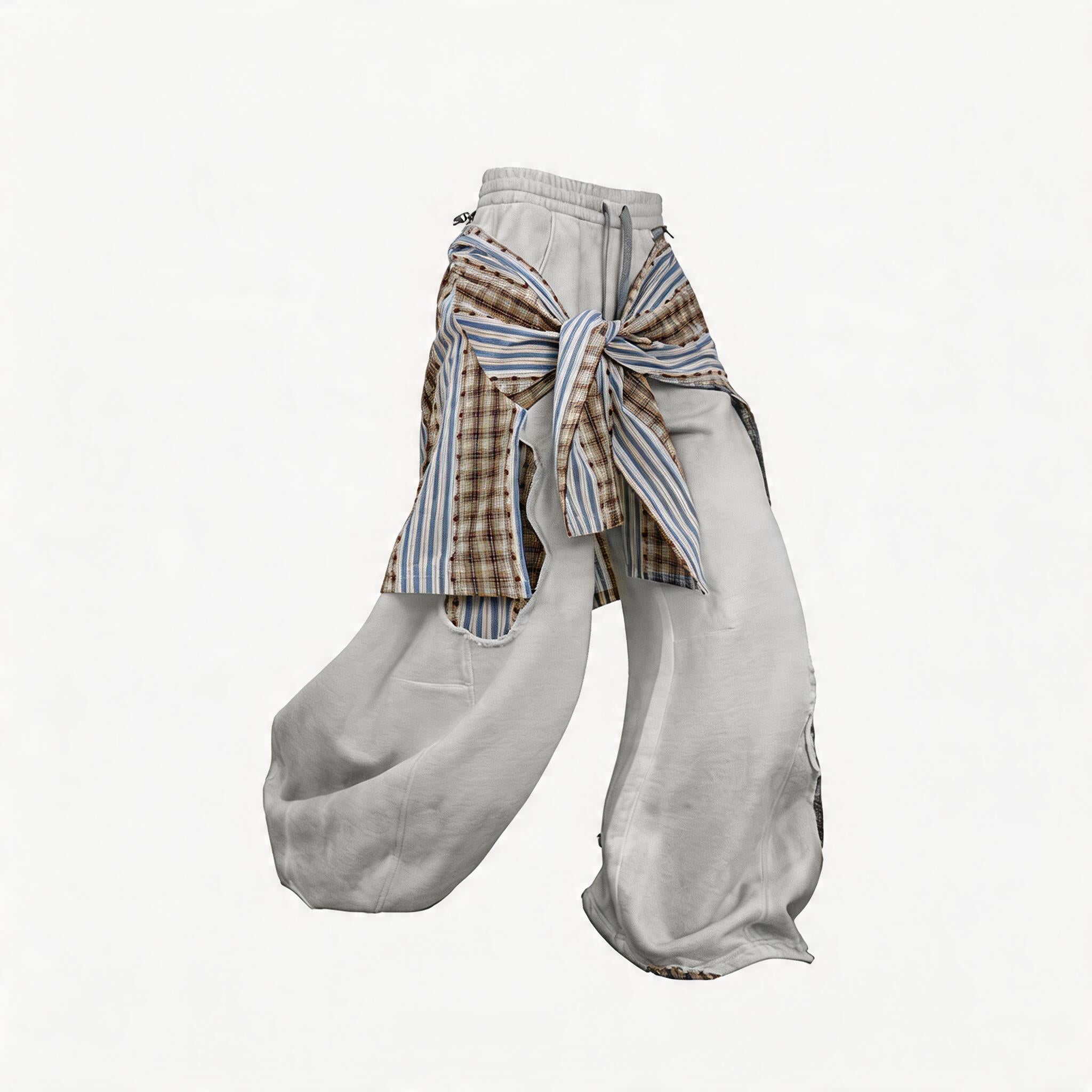 Detachable Distressed Ripped Striped Patchwork Sweatpants