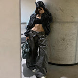 Coated Reverse Waist Cargo Pants