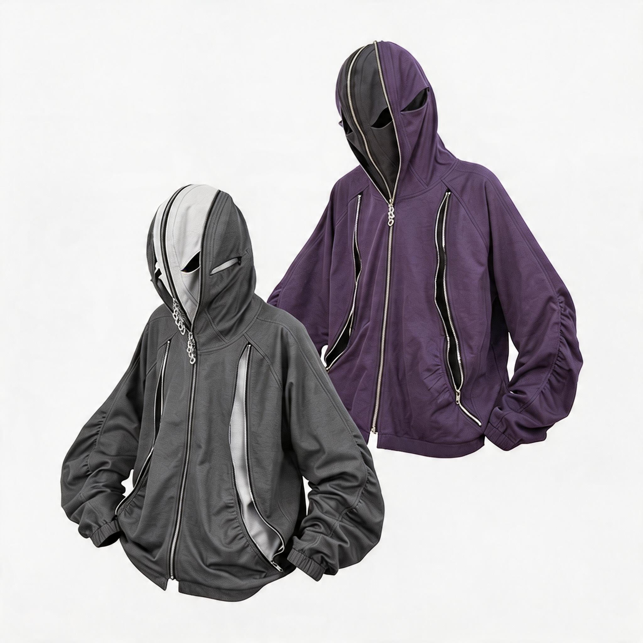 Multiple Zippers Double-sided Spliced Sweatshirt