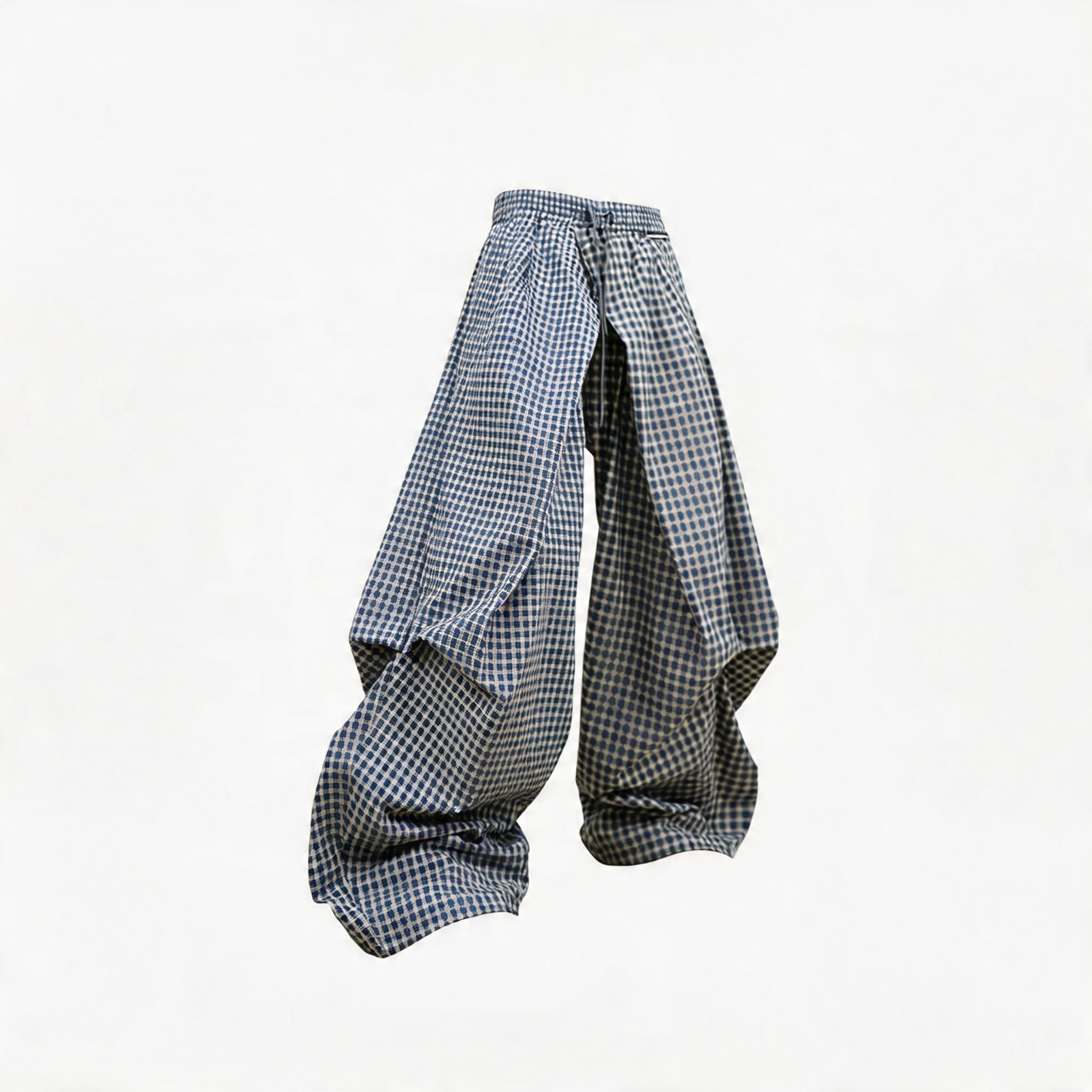 Asymmetric Cross Plaid Pleated Casual Pants