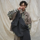 Blue Plaid Wool Multi-pocket Hobo Bag