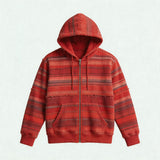 Stripe Patchwork Washed Zip Hoodie