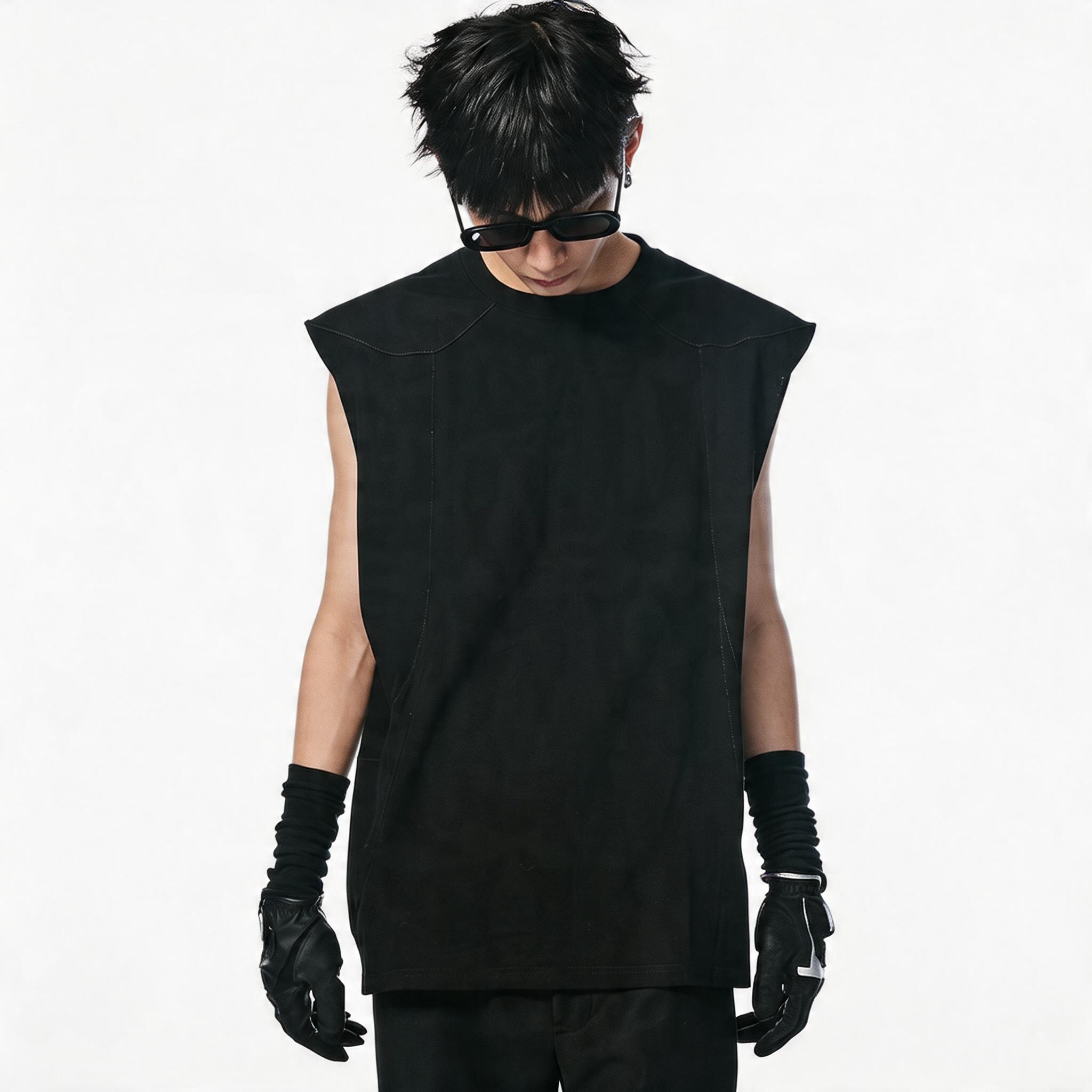 Black Deconstructed Padded Tank Top