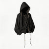 Water-Washed Beaded Pleated Detachable Hooded Shirt