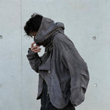Cropped Loose Suede Detachable Hood Jacket