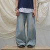 Washed Semi-Zip Relaxed Straight Leather-Patch Jeans