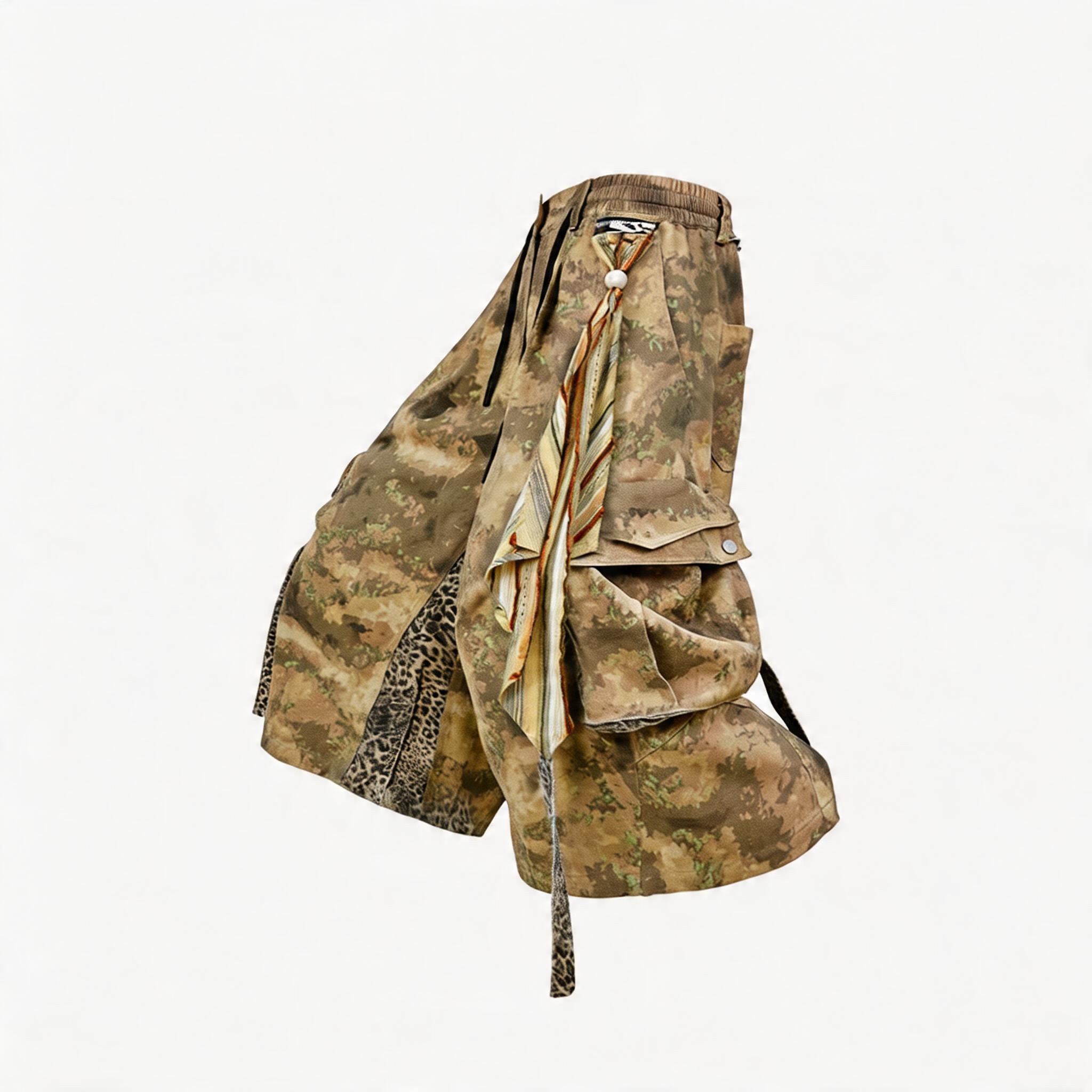 Camouflage Leopard Patchwork Scarf Cargo Shorts