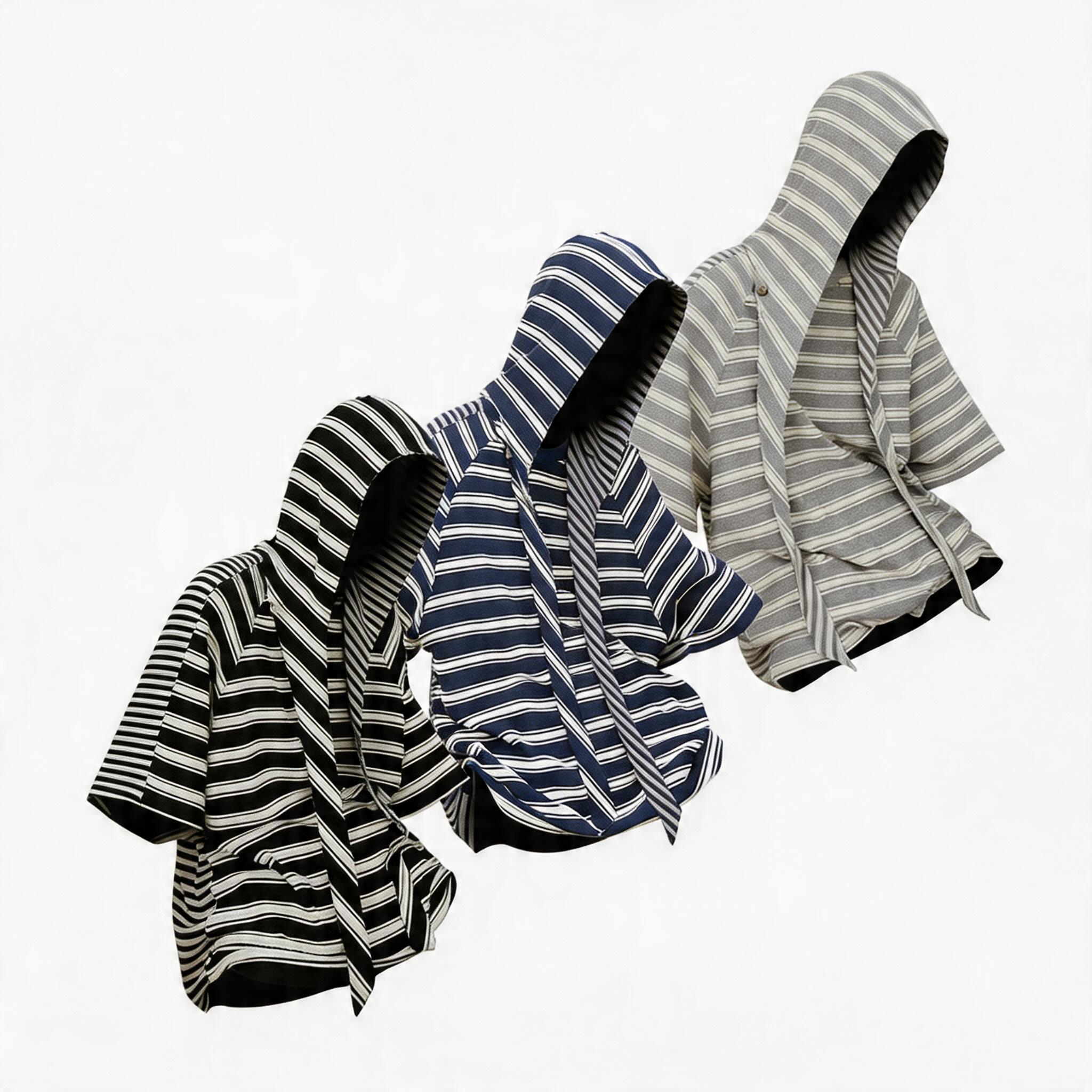 Striped Short-sleeve Detachable Hood Wool-lyocell Tee