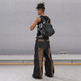 Leopard Cross Patchwork Baggy Curved Jeans