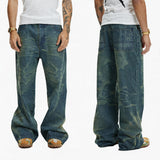 Vintage Washed Distressed Slub Flare Jeans