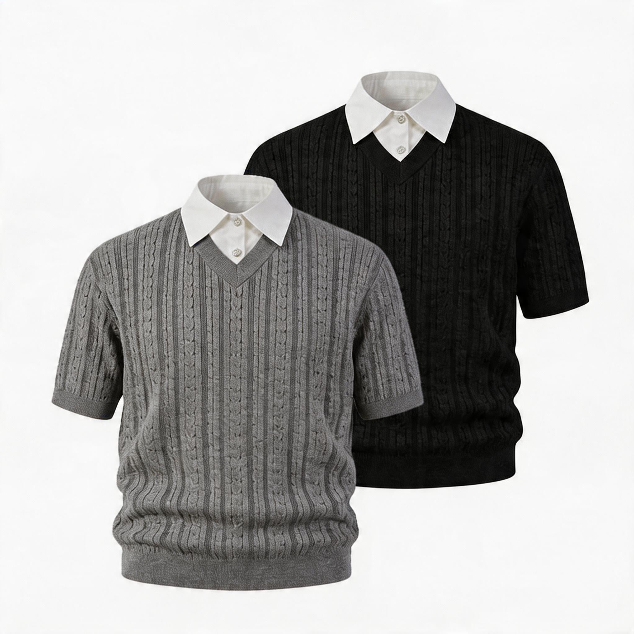 Wool Lyocell Fake Two-piece Knit Tee
